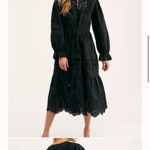 Free People Maxi Eyelet  Dress Black size extra small